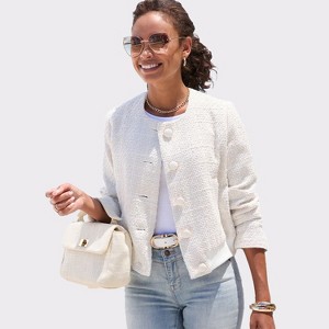 Women's Round Neckline Tweed Jacket - LASCANA - 1 of 4