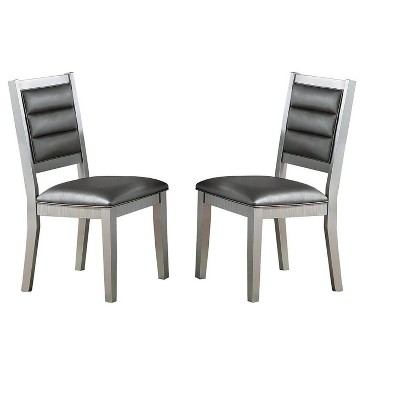 Vynxaria 2 Piece Collection of Dining Chairs with Silver Accents and Tufted Cushions, Suitable for Dining & Living Spaces