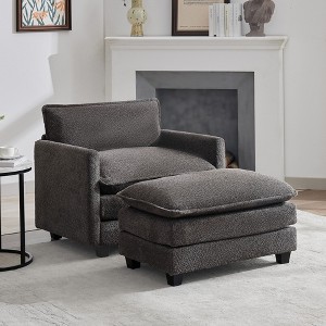 Hyleory 41.34" circle fleece Oversized Accent Chair, Sofa Chair with Ottoman and Large Seat , Modern Armchair for Bedroom Living Room - 1 of 4