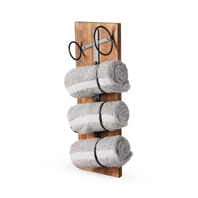 Rustic Natural Wood and Metal Wall Mounted Wine Rack