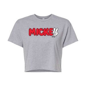 Women's - Disney - Mickey Red Hand Peace Sign Cropped Graphic T-Shirt - 1 of 4