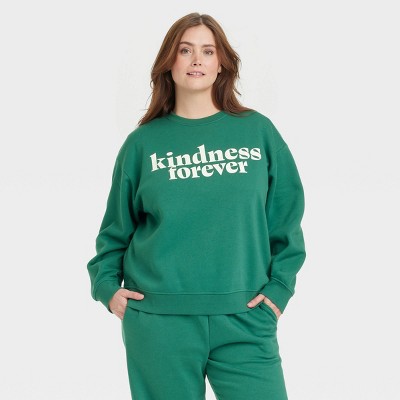 Women's Leisure Studio Graphic Pullover Sweatshirt - Universal Thread™ Green Letters XXL