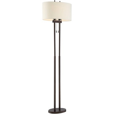 Modern Bronze Twin Pole Floor Lamp with Off-White Shade