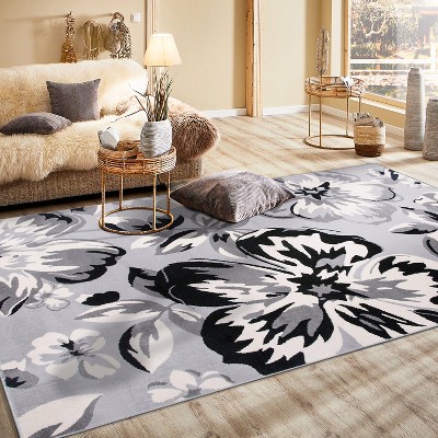 Gray Floral Synthetic 8' x 10' Area Rug