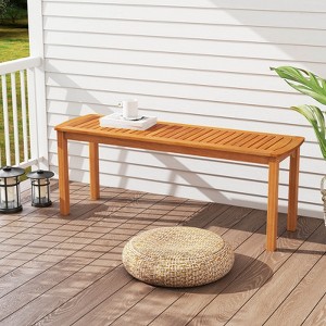Costway Acacia Wood Outdoor Bench 48" Long Patio Dining Bench with Slatted Seat for Garden - 1 of 4