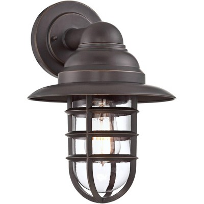 John Timberland Industrial Outdoor Barn Light Fixture Handsome Bronze 13 1/4" Clear Glass for Exterior Patio Porch House