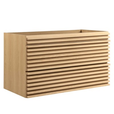 Modway Render 35" MDF Wood Wall-Mount Bathroom Vanity Cabinet in Oak