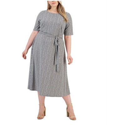 Kasper Womens Polka Dot Fit & Flare Dress, Grey, 24W