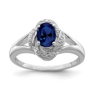 Black Bow Jewelry Sterling Silver .01 Ctw Diamond & Oval Created Sapphire Ring - 1 of 4