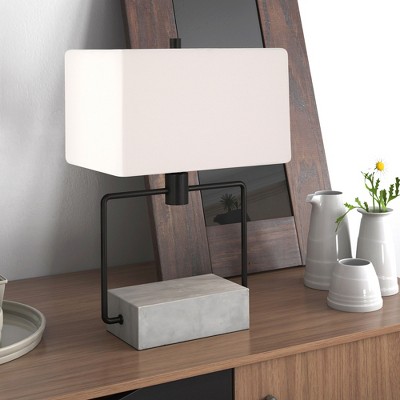 Hudson and Canal 22.75" Tall Table Lamp with Fabric Shade Concrete/Blackened Bronze/White: Modern Design, UL Listed, Polyester Shade