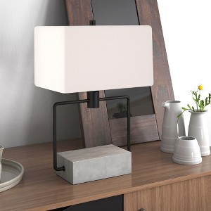 Hudson and Canal 22.75" Tall Table Lamp with Fabric Shade Concrete/Blackened Bronze/White: Modern Design, UL Listed, Polyester Shade - 1 of 4