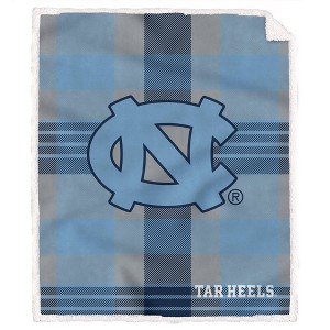 NCAA North Carolina Tar Heels Plaid Steel Royal Plush Faux Shearling Blanket - 1 of 3
