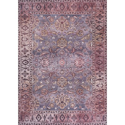 Gray and Plum Persian Floral Machine-Washable 4' x 6' Area Rug
