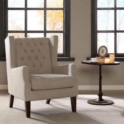 NicBex Polyester Accent Chair,Upholstered Living Room Chairs with Tufted Back and Solid Wood Legs,Cozy Armchair,Accent Chairs for Living Room,Beige