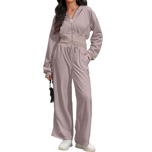 ATHLECHIC Women's Outfits Tracksuits Casual Cropped Hoodie Wide Leg Pants Travel Workout Lounge 2 Piece Sets - 1 of 4
