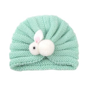 MyKids-USA Newborn Baby Solid Color Rabbit Patched Design Wool Knitting Tire Caps - 1 of 2