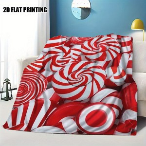 Lomsoe Candy Explosion Printed Throw Blanket, Soft Flannel Couch Cover, Modern Candy Cane Spiral Pattern, Ideal Christmas Gift. - 1 of 4