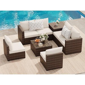 Outdoor Patio Furniture Set, PE Wicker Sectional Sofa Set with Cushions and Coffee Table, All-Weather Patio Conversation Set - 1 of 4