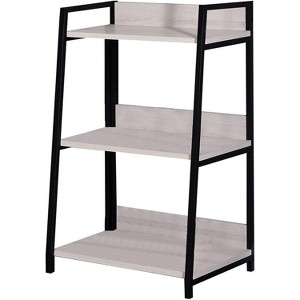 HomeRoots 37" Natural and Black Metal Three Tier Ladder Bookcase - 1 of 4