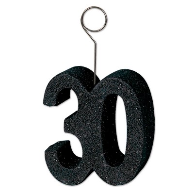 Beistle 3" x 2 1/2" Glittered "30" Photo/Balloon Holder; Black 3/Pack 54751-30