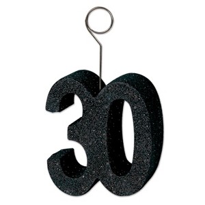 Beistle 3" x 2 1/2" Glittered "30" Photo/Balloon Holder; Black 3/Pack 54751-30 - 1 of 1