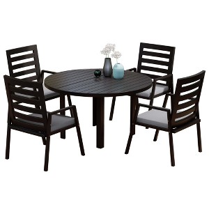 LeisureMod Chelsea 5-Piece Patio Dining Set, 48" Round Aluminum Dining Table and 4 Dining Armchair - 1 of 4
