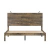 NicBex Vintage Farmhouse Full/Queen Platform Bed Frame with Wooden Headboard,Industrial Style Platform Bed with 2 Bedside Lights,Wood Slats Support - 4 of 4
