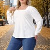 Women's Plus Size Square Neck Hollow Eyelet Long Sleeve Dressy Shirts - Agnes Orinda - 2 of 4
