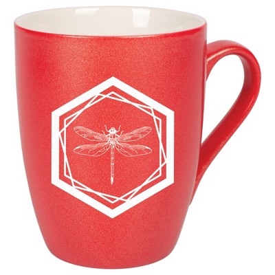 Elanze Designs 10 Ounce Ceramic Decorative Laser Engraved Geometric Design Giftable Novelty Tea Coffee Cup Mug Crimson Red Dragonfly