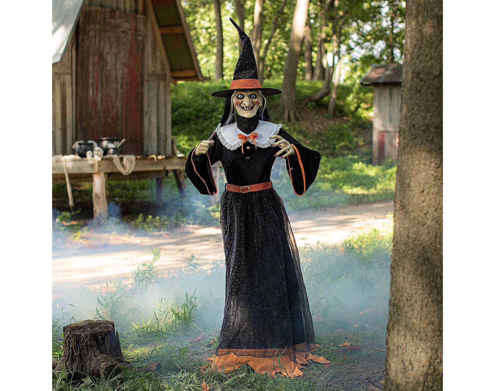 Seasonal Visions Animated Whimsical Witch Halloween Decoration - 7 ft - Black