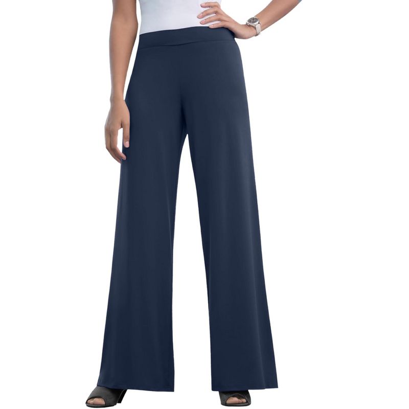 Jessica London Women's Plus Size Knit Palazzo Pant Wide Leg Stretch Dress Pants, 1 of 2