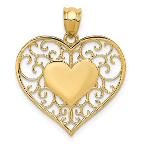 Black Bow Jewelry 14k Yellow Gold Heart in Heart Filigree Pendant - 1 of 4