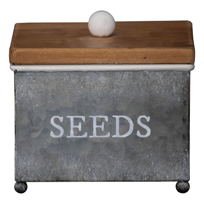 "Seeds" Galvanized Metal Lidded Decorative Storage Canister - Foreside Home & Garden