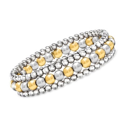 Ross-Simons Italian 2-Tone Sterling Silver Jewelry Set: 3 4-6mm Bead Stretch Bracelets