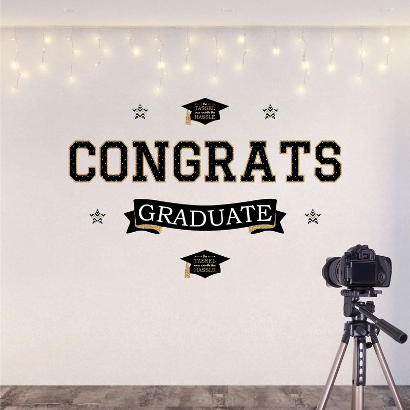 Big Dot of Happiness Gold Graduation Party Photo Backdrop - Wall Decals, 6 of 9