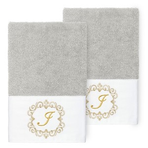Linum Home Textiles 100% Turkish Cotton MONICA Gold Thread 2PC Embellished Hand Towel Set - 1 of 3
