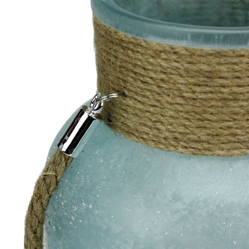 Northlight 10" Iced Glittered Snowflake  Pillar Candle Holder Lantern with Handle - White/Blue, 2 of 6