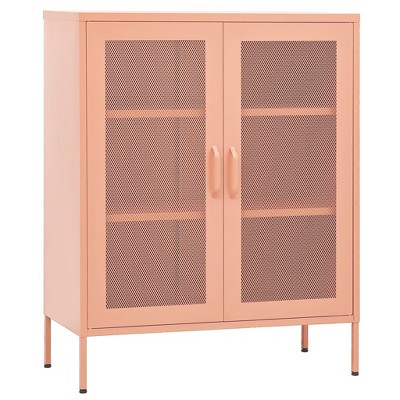 Pink Steel Office Accent Cabinet with Adjustable Shelving