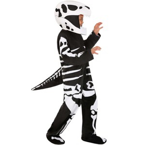 HalloweenCostumes.com Kid's Tyrannosaurus Skeleton Costume | Prehistoric Dinosaur Jumpsuit with Tail and Skull Headpiece - 1 of 3