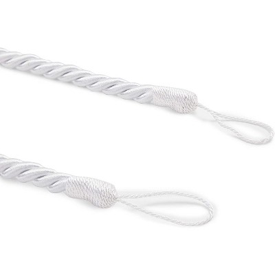 Juvale 2 Pairs White Rope Curtain Tiebacks with Hooks, Holdbacks for Window Drapes (26 in)