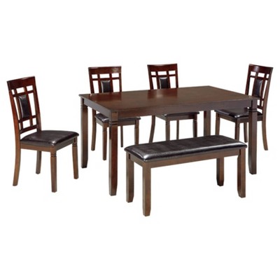 Signature Design by Ashley Bennox Dining Table Set Brown: 6-Piece Modern Rectangular Non-Extension Set with Bench & Upholstered Chairs