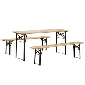 Outsunny 6' Portable Picnic Table and Bench Set, Outdoor Wooden Folding Camping Dining Table Set for Patio Garden Outdoor Activities - 1 of 4
