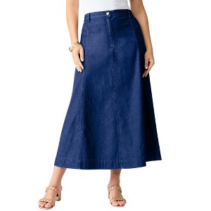 Roaman's Women's Plus Size Classic Stretch A Line Maxi Skirt - 1 of 4