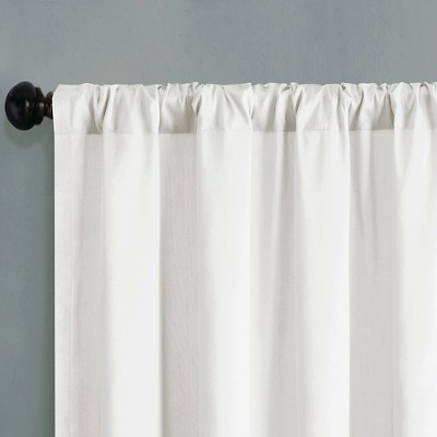 White Faux Silk Embroidered Puddle Length Curtain Panel