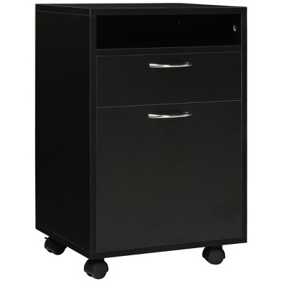 GlasFlength File Cabinets 2 Drawer File Cabinet Rolling Cabinet Mobile File Cabinet with Open Storage for Home Office, Black, 15.7"*13.8"*23.6"
