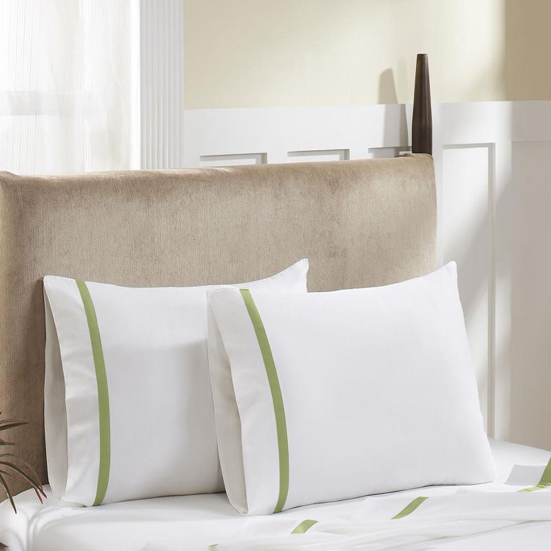 Hotel Concepts 500 Thread Count Deep Pocket Tonal Cotton Sateen Sheet - 4 Piece Set - White/Celadon, 2 of 5