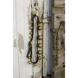 Weaver Leather Sleigh Bells Strap, Solid Brass 13 Bell Door, Wreath, Swag, or Wall Hanger, 4 ft Black Double Leather Strap - 1 of 2