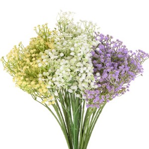 Unique Bargains Plastic Real Touch Faux Handmade Artificial Baby's Breath Flowers 22.8" White, Yellow, Purple - 1 of 4