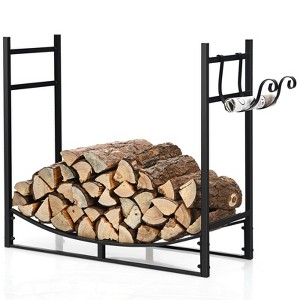 Tangkula 33" Firewood Rack with Kindling Holder 33" Fireplace Log Holder for Indoor&Outdoor Wood Stacker Lumbar Storage Organizer - 1 of 4