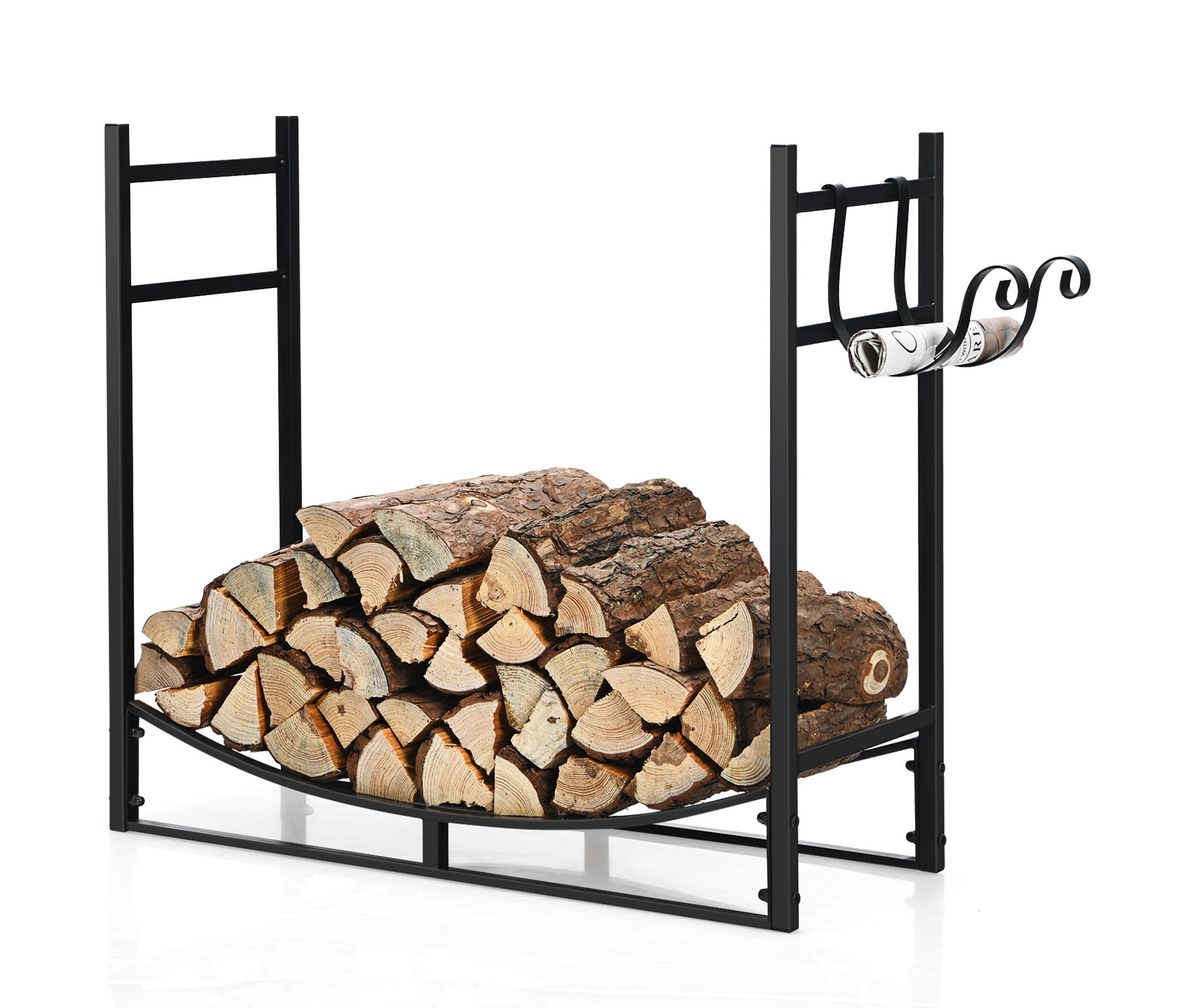 Tangkula 33" Firewood Rack with Kindling Holder 33" Fireplace Log Holder for Indoor&Outdoor Wood Stacker Lumbar Storage Organizer